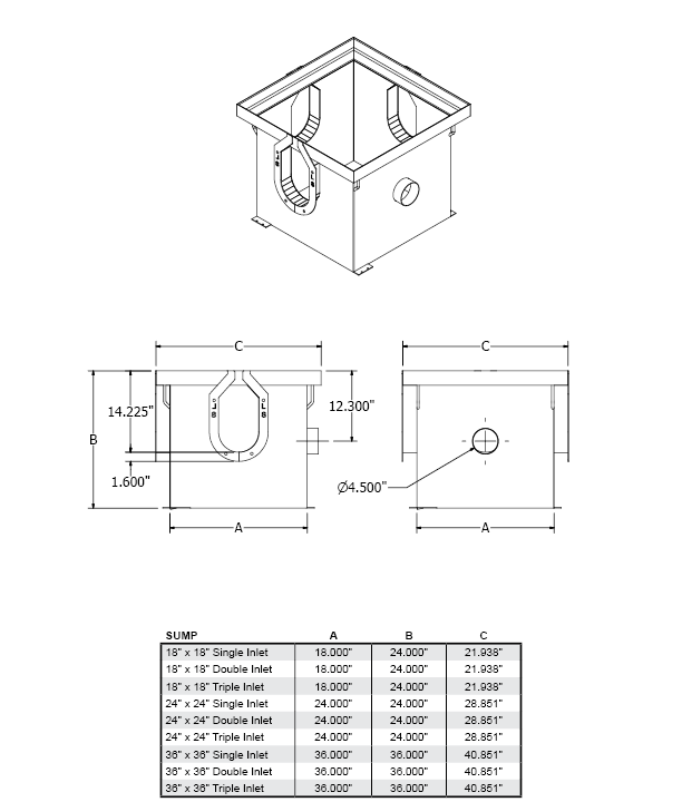 U-drain Sump Spec Sheet